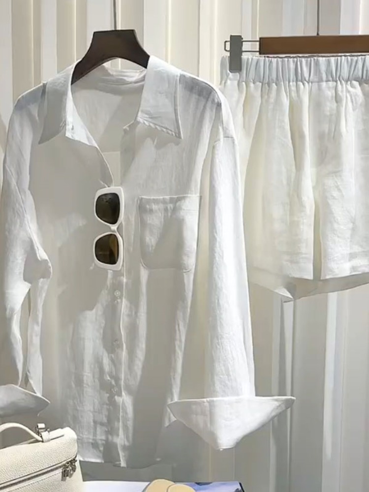 Linen Pant Wide - Ensemble chemise en lin pour femme,