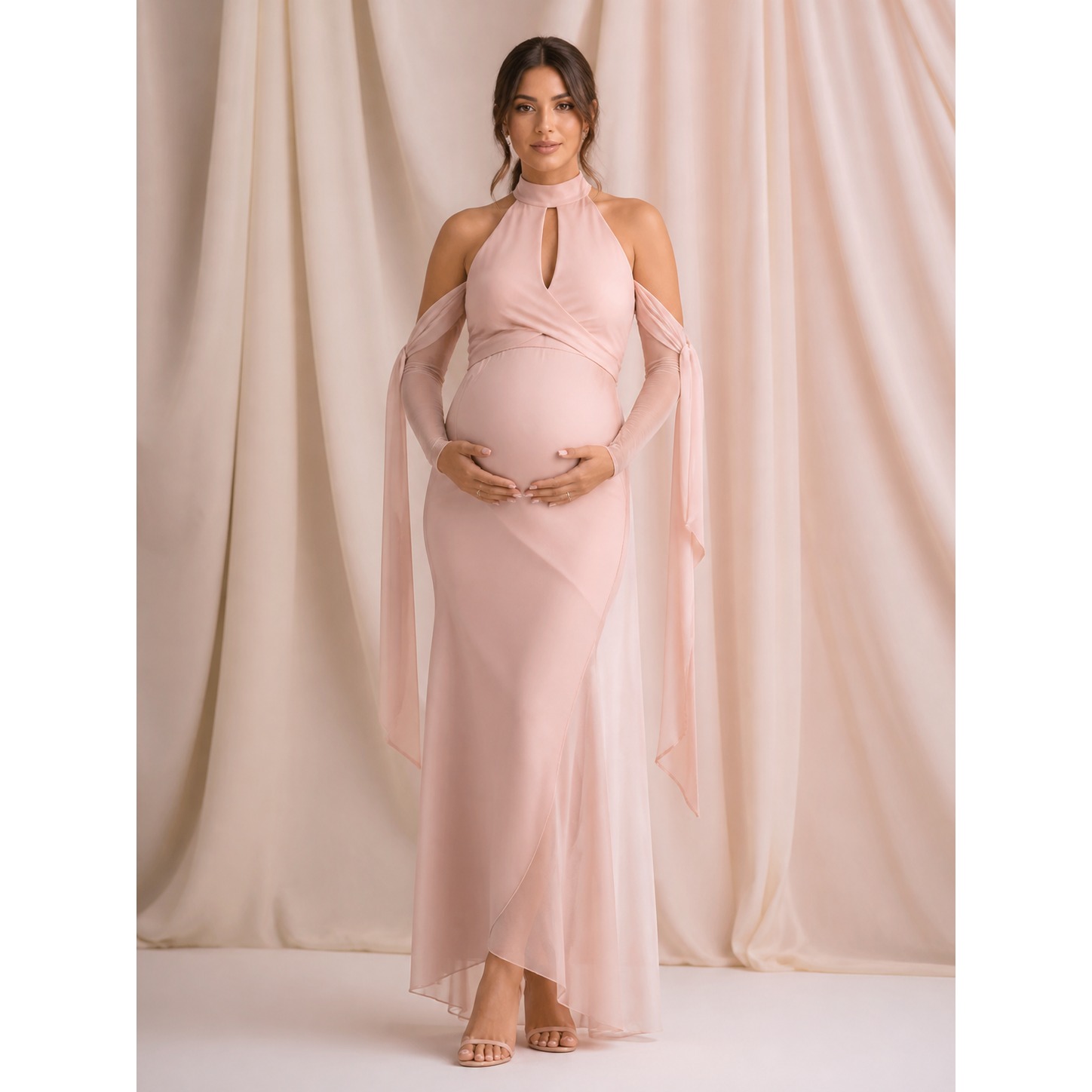 Maxi Dress Halter - Robe de maternité rose poudré à