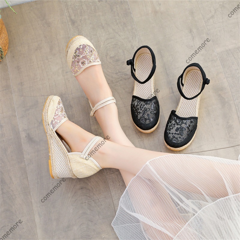 Wedge Espadrille Women - Sandales compensées en dentelle et maille