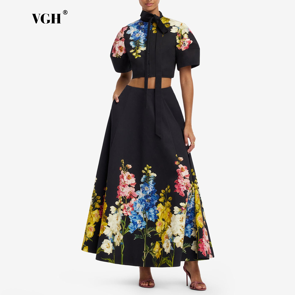 Midi Skirt Floral - VGH Ensemble Deux Pièces Élégant à